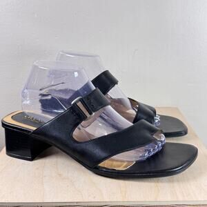 Women’s VTG Liz Claiborne Sandals Black Leather Block Heel Square Toe 90s 11M